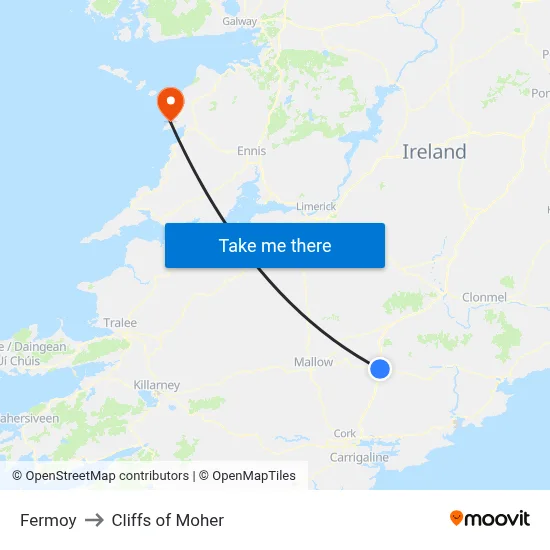 Fermoy to Cliffs of Moher map