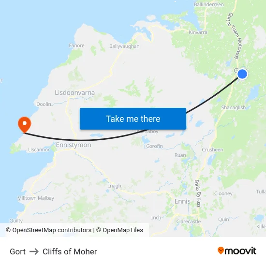 Gort to Cliffs of Moher map