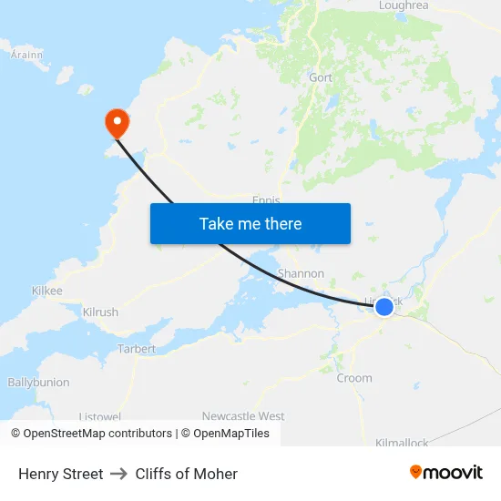 Henry Street to Cliffs of Moher map