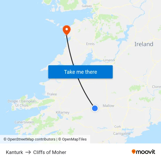 Kanturk to Cliffs of Moher map