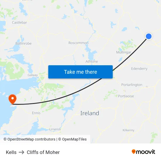 Kells to Cliffs of Moher map