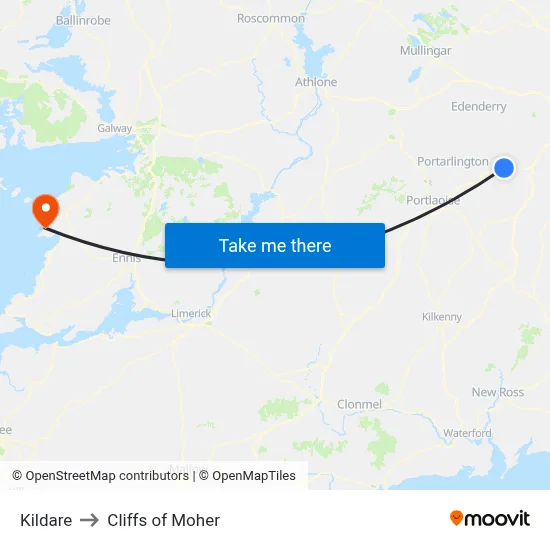 Kildare to Cliffs of Moher map
