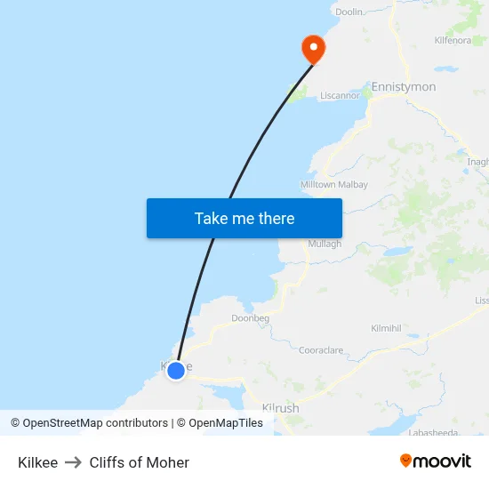 Kilkee to Cliffs of Moher map