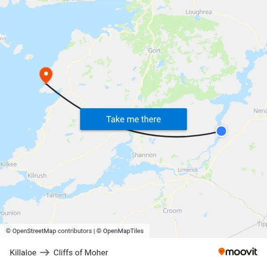Killaloe to Cliffs of Moher map