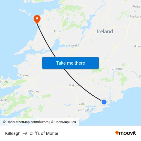 Killeagh to Cliffs of Moher map