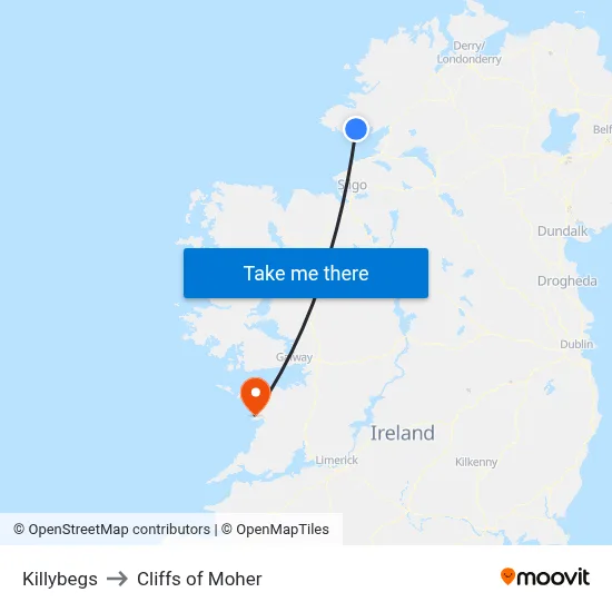 Killybegs to Cliffs of Moher map