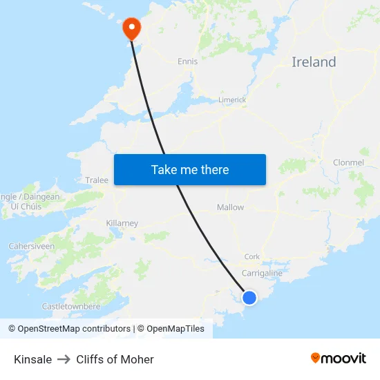 Kinsale to Cliffs of Moher map