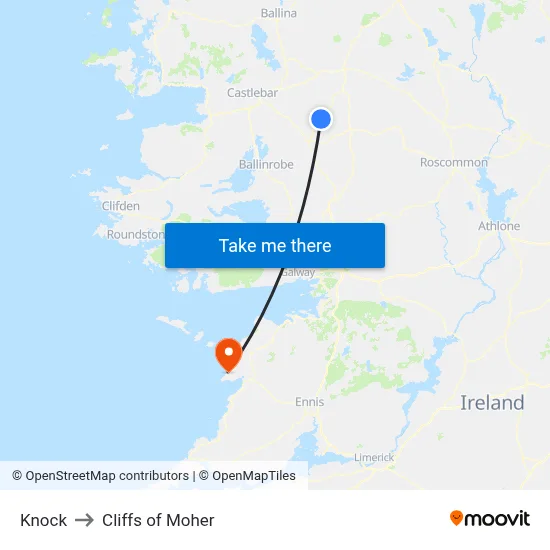 Knock to Cliffs of Moher map