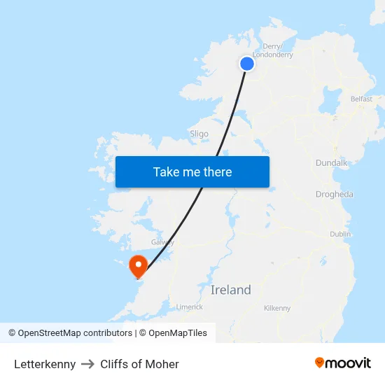 Letterkenny to Cliffs of Moher map