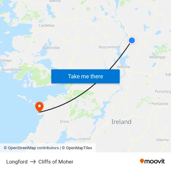 Longford to Cliffs of Moher map