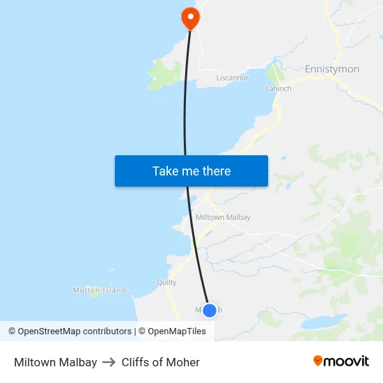 Miltown Malbay to Cliffs of Moher map