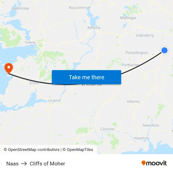 Naas to Cliffs of Moher map