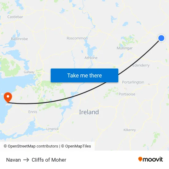 Navan to Cliffs of Moher map