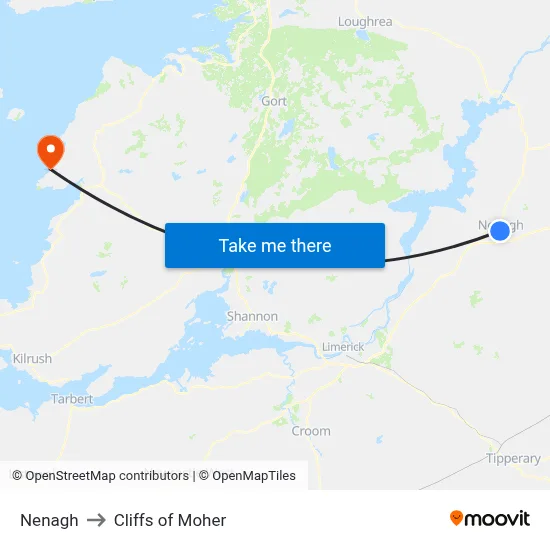 Nenagh to Cliffs of Moher map