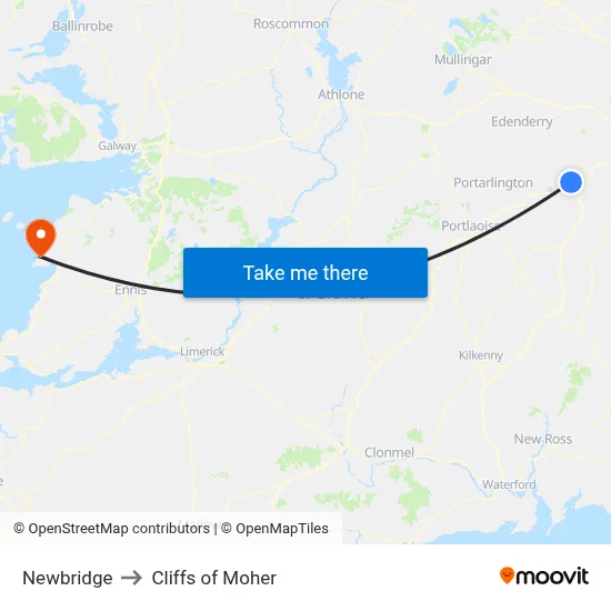 Newbridge to Cliffs of Moher map