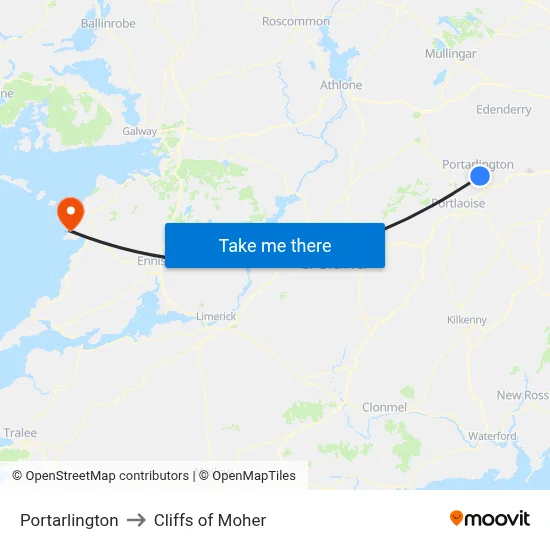 Portarlington to Cliffs of Moher map