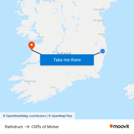 Rathdrum to Cliffs of Moher map