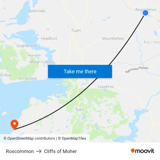 Roscommon to Cliffs of Moher map