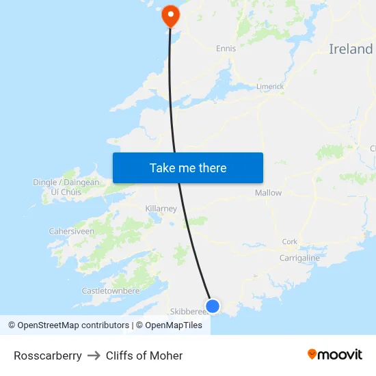 Rosscarberry to Cliffs of Moher map