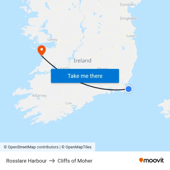 Rosslare Harbour to Cliffs of Moher map