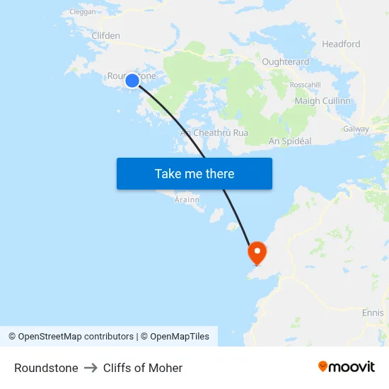 Roundstone to Cliffs of Moher map