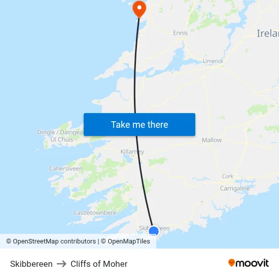 Skibbereen to Cliffs of Moher map