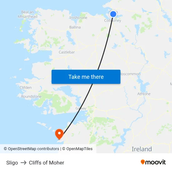 Sligo to Cliffs of Moher map