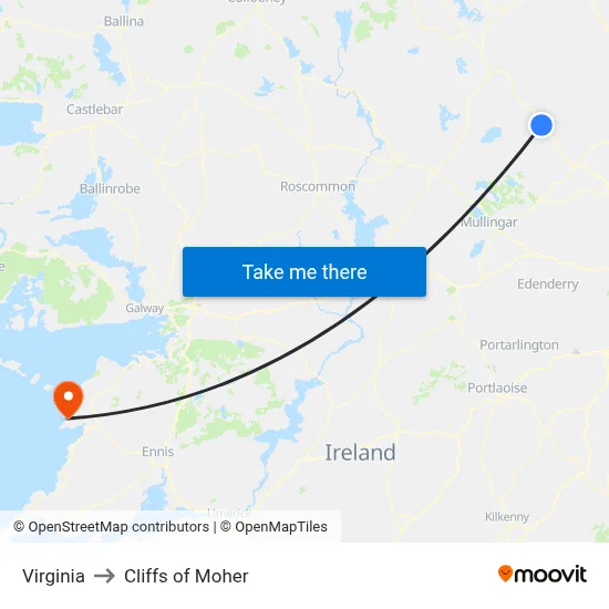 Virginia to Cliffs of Moher map