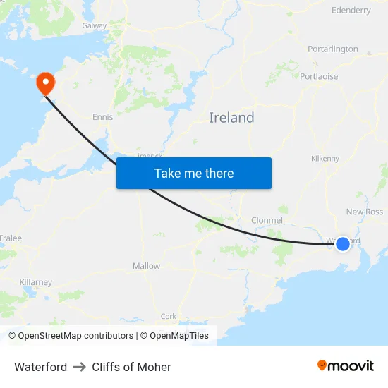 Waterford to Cliffs of Moher map