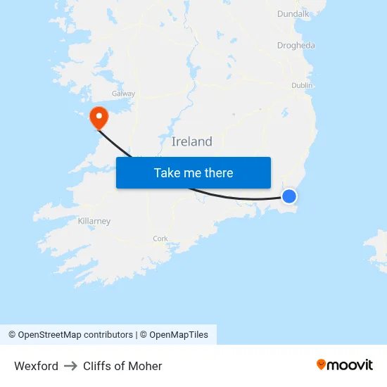 Wexford to Cliffs of Moher map