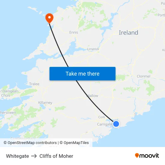 Whitegate to Cliffs of Moher map