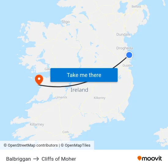 Balbriggan to Cliffs of Moher map