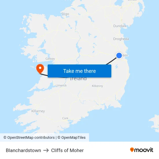 Blanchardstown to Cliffs of Moher map