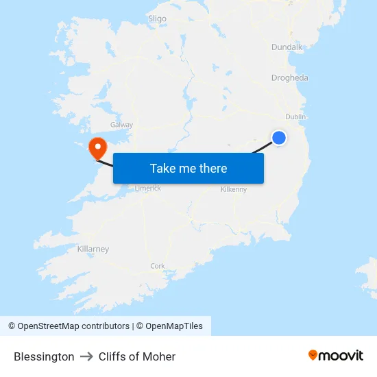 Blessington to Cliffs of Moher map