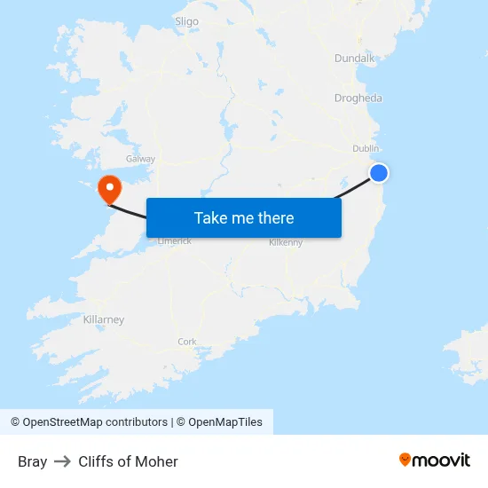 Bray to Cliffs of Moher map