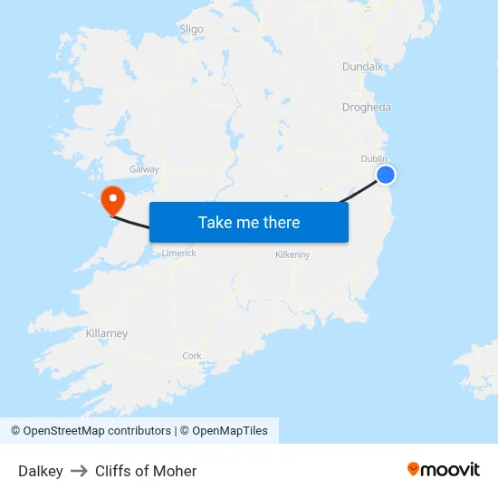 Dalkey to Cliffs of Moher map