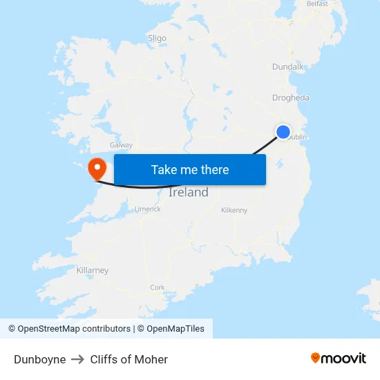 Dunboyne to Cliffs of Moher map
