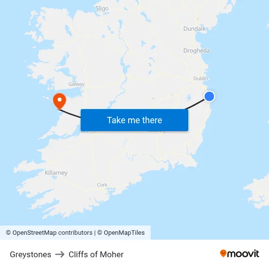 Greystones to Cliffs of Moher map