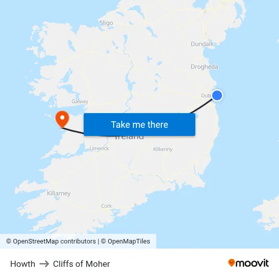 Howth to Cliffs of Moher map