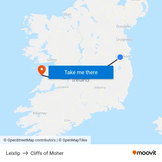 Leixlip to Cliffs of Moher map