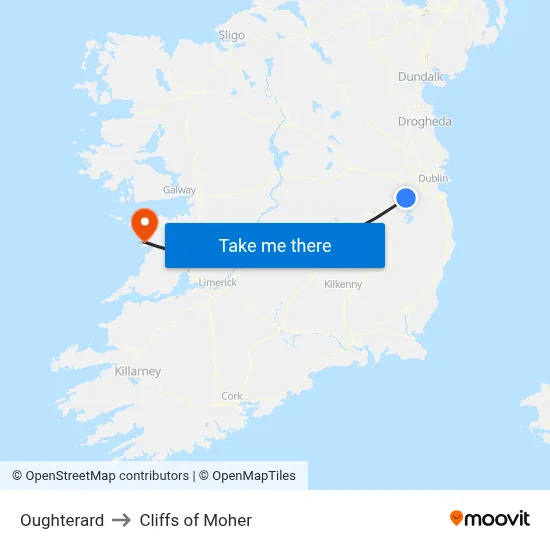Oughterard to Cliffs of Moher map