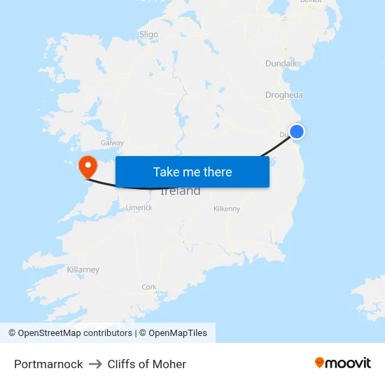 Portmarnock to Cliffs of Moher map