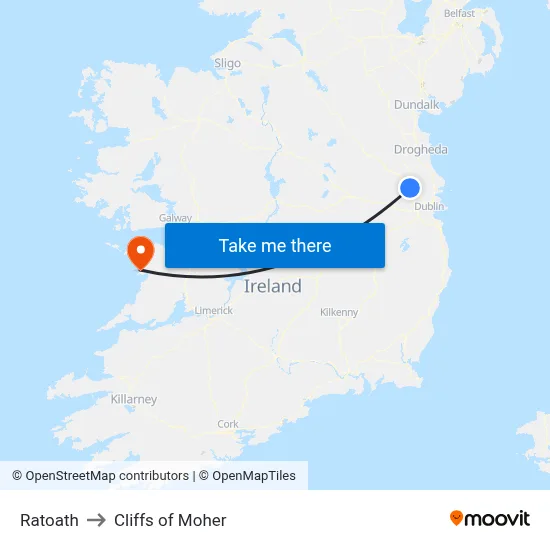 Ratoath to Cliffs of Moher map