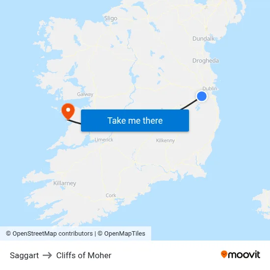 Saggart to Cliffs of Moher map