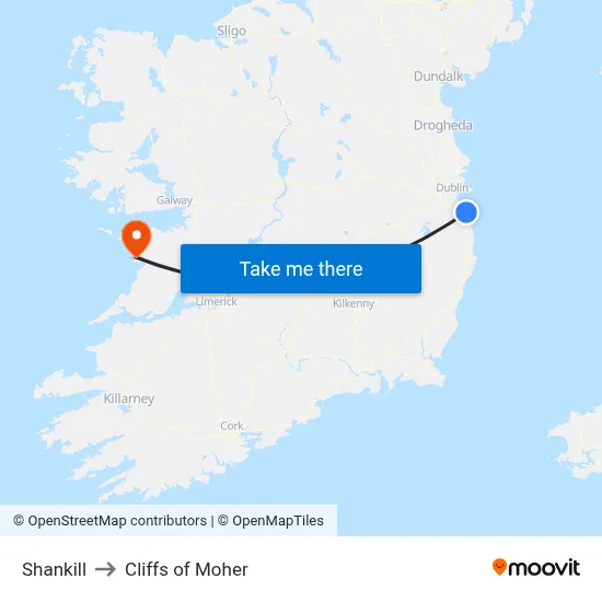 Shankill to Cliffs of Moher map