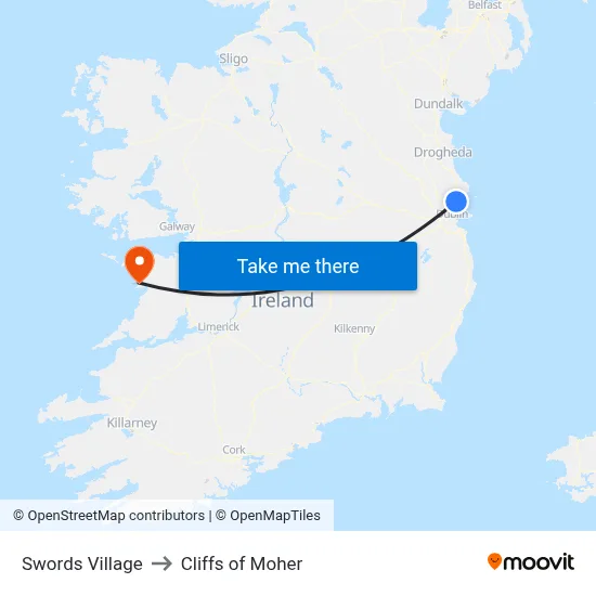 Swords Village to Cliffs of Moher map
