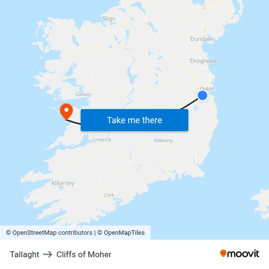 Tallaght to Cliffs of Moher map