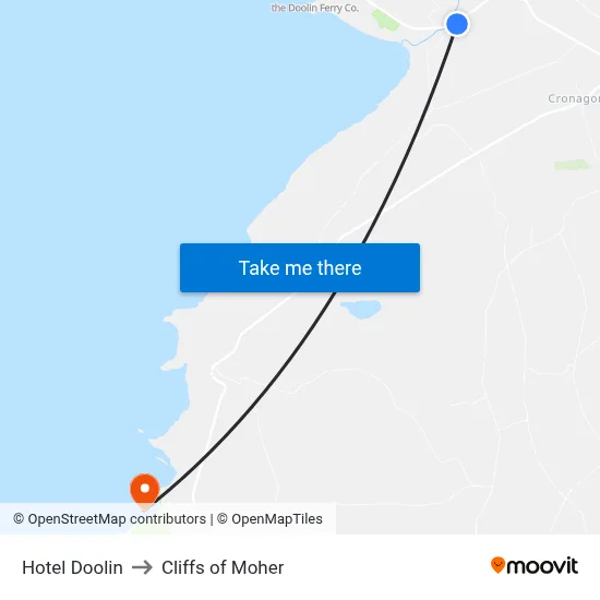 Hotel Doolin to Cliffs of Moher map