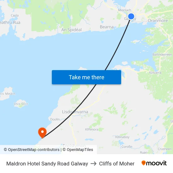 Maldron Hotel Sandy Road Galway to Cliffs of Moher map