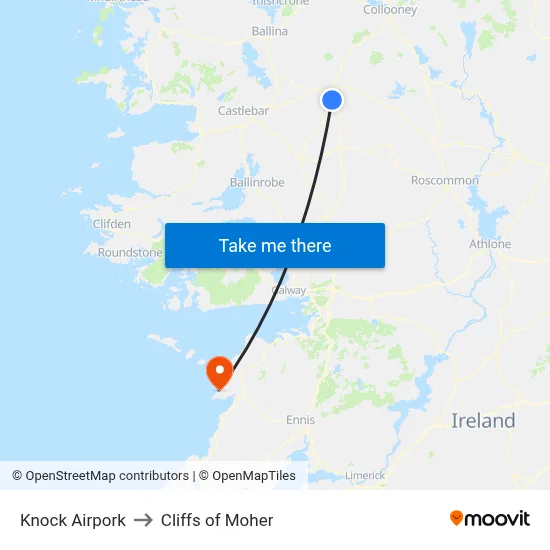 Knock Airpork to Cliffs of Moher map